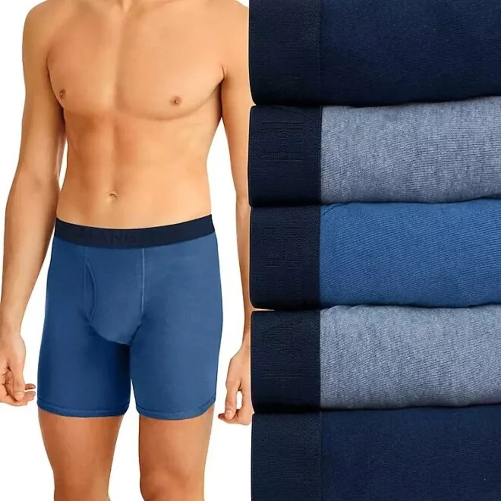 NWT Hanes Mens 5-Pack Best Boxer Brief Size L Blue Assorted Cotton Underwear
